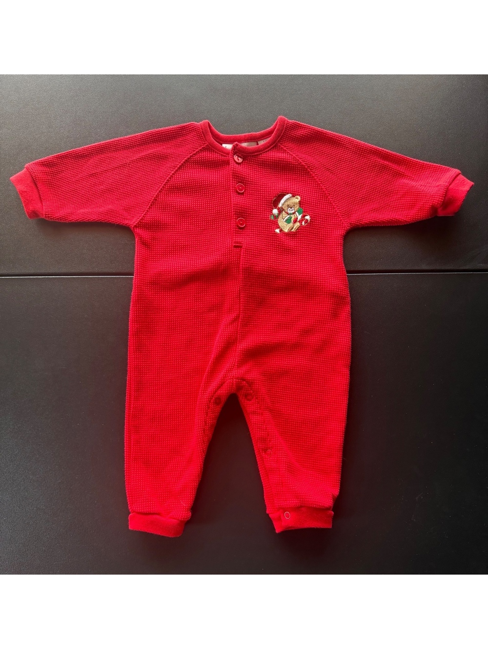 Vintage First Impressions Baby 6-9M My First Christmas Red Waffle Romper Bear